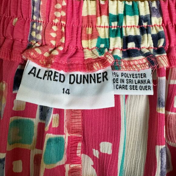 Alfred Dunner Pink Teal Floral Abstract Pattern‎ Pleated Midi Skirt Size 14 - Picture 5 of 5